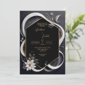 Abstrakte, moderne Hochzeit in Weiß und Gold Einladung (Stehend Vorderseite)