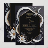 Abstrakte, moderne Hochzeit in Weiß und Gold Einladung (Vorne/Hinten)