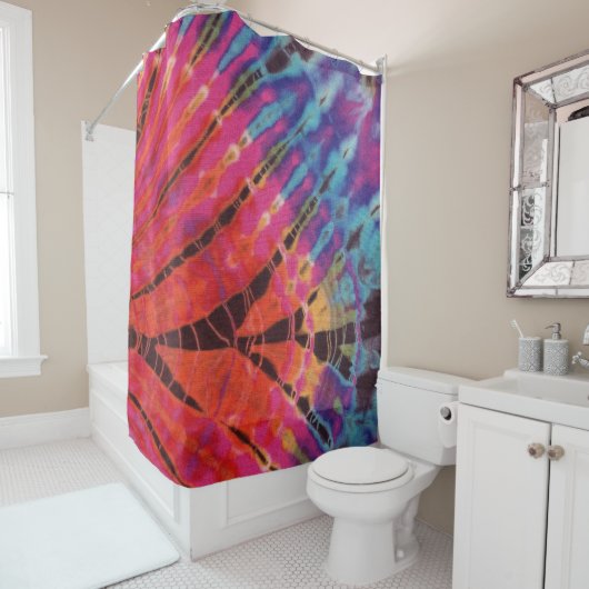 Abstrakte moderne Hot Pink Blue Black Batik Gefärb Duschvorhang (Beispiel)