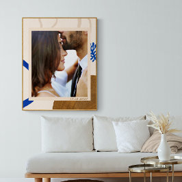 Abstrakte Moderne Kunst Beige Blaues Foto Poster