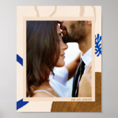 Abstrakte Moderne Kunst Beige Blaues Foto Poster (Vorne)