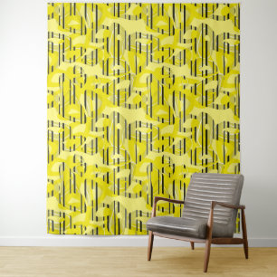 Abstrakte, moderne Kunst, gestreift, gelb, schwarz Wandteppich