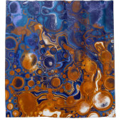 Abstrakte moderne Kunst in Blau und Kupfer Duschvorhang (Vorderseite)