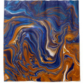 Abstrakte moderne Kunst in Blau und Kupfer Duschvorhang (Vorderseite)