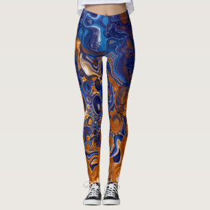 Abstrakte moderne Kunst in Blau und Kupfer Leggings
