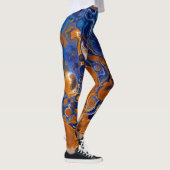 Abstrakte moderne Kunst in Blau und Kupfer Leggings (Rechts)