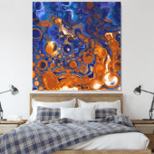 Abstrakte moderne Kunst in Blau und Kupfer Leinwanddruck (Insitu (Schlafzimmer))