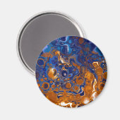 Abstrakte moderne Kunst in Blau und Kupfer Magnet (Vorderseite/Rückseite)
