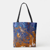 Abstrakte moderne Kunst in Blau und Kupfer Tasche (Rückseite)