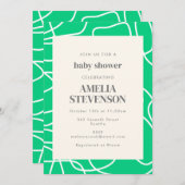 Abstrakte moderne Linie Art Green Custom Baby Dusc Einladung (Vorne/Hinten)
