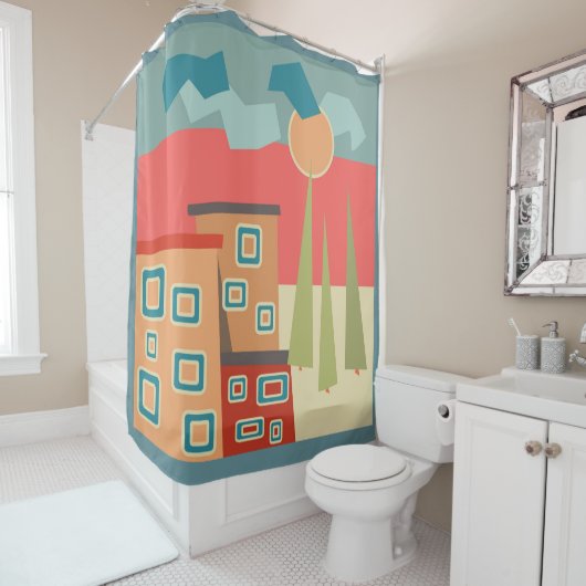 Abstrakte moderne minimalistische Kunstlandschaft Duschvorhang (Beispiel)