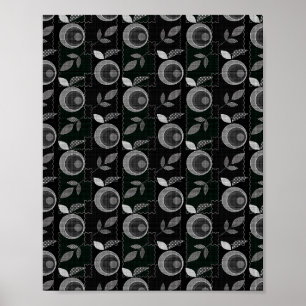 Abstrakte moderne monochrome Apfelblätter schwarz  Poster