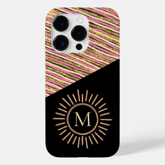 Abstrakte, moderne Monogram Gold Pink Streifen Case-Mate iPhone Hülle (Rückseite)