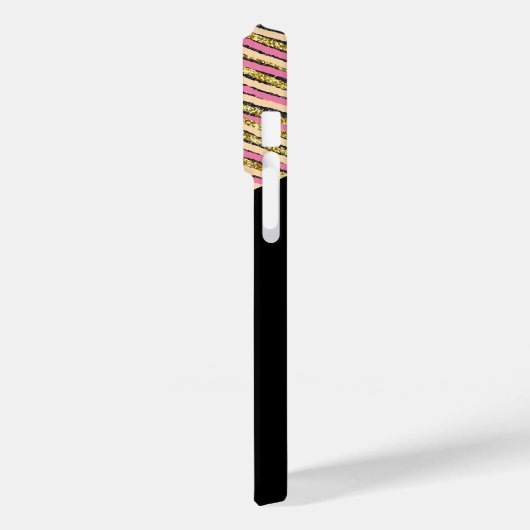 Abstrakte, moderne Monogram Gold Pink Streifen Case-Mate iPhone Hülle (Rückseite / Links)