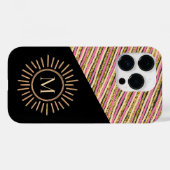 Abstrakte, moderne Monogram Gold Pink Streifen Case-Mate iPhone Hülle (Rückseite (Horizontal))