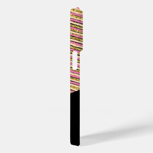 Abstrakte, moderne Monogram Gold Pink Streifen Case-Mate iPhone Hülle (Rückseite / Rechts)