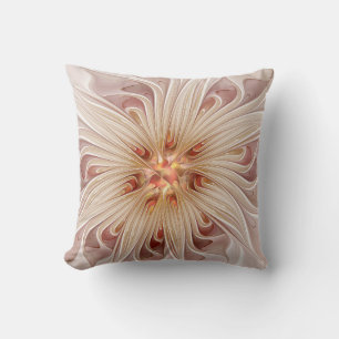 Abstrakte moderne Pfirsich-Pastell-Blumen-Fraktal- Kissen