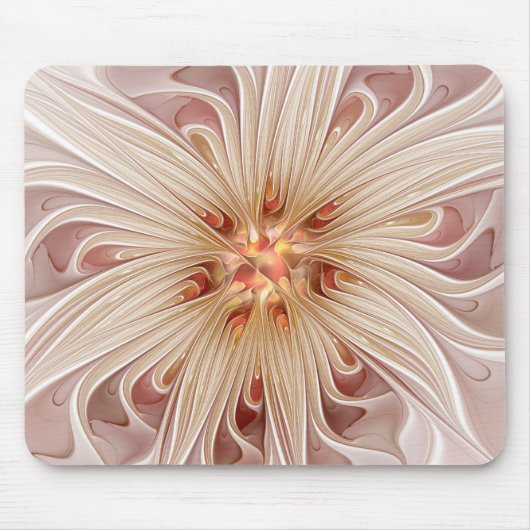 Abstrakte moderne Pfirsich-Pastell-Blumen-Fraktal- Mousepad (Vorne)