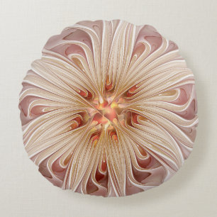 Abstrakte moderne Pfirsich-Pastell-Blumen-Fraktal- Rundes Kissen