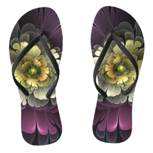 Abstrakte moderne Purpur-Khaki-Grau-Fraktal-Blume Badesandalen