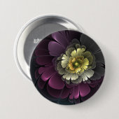 Abstrakte moderne Purpur-Khaki-Grau-Fraktal-Blume Button (Vorne & Hinten)