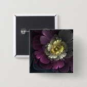 Abstrakte moderne Purpur-Khaki-Grau-Fraktal-Blume Button (Vorne & Hinten)