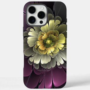Abstrakte moderne Purpur-Khaki-Grau-Fraktal-Blume iPhone 16 Pro Max Hülle
