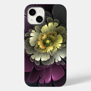 Abstrakte moderne Purpur-Khaki-Grau-Fraktal-Blume Case-Mate iPhone 14 Hülle