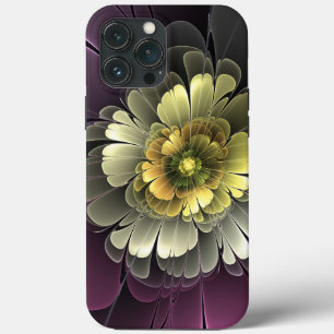 Abstrakte moderne Purpur-Khaki-Grau-Fraktal-Blume Case-Mate iPhone Hülle