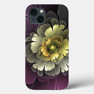 Abstrakte moderne Purpur Khaki-Grau Fraktal-Blume Case-Mate iPhone Hülle