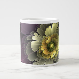 Abstrakte moderne Purpur-Khaki-Grau-Fraktal-Blume Jumbo-Tasse