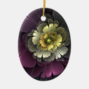 Abstrakte moderne Purpur Khaki Grau Fraktal-Blume Keramik Ornament