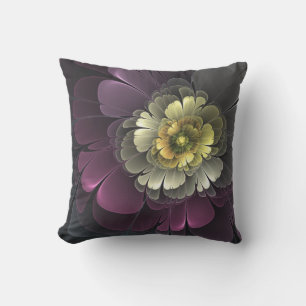 Abstrakte moderne Purpur-Khaki-Grau-Fraktal-Blume Kissen
