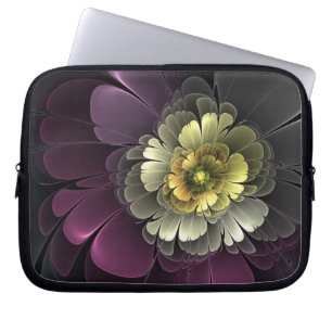 Abstrakte moderne Purpur-Khaki-Grau-Fraktal-Blume Laptopschutzhülle