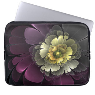 Abstrakte moderne Purpur-Khaki-Grau-Fraktal-Blume Laptopschutzhülle