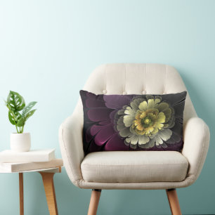 Abstrakte moderne Purpur Khaki Grau Fraktal-Blume Lendenkissen