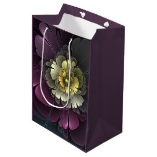 Abstrakte moderne Purpur-Khaki-Grau-Fraktal-Blume Mittlere Geschenktüte
