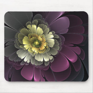 Abstrakte moderne Purpur-Khaki-Grau-Fraktal-Blume Mousepad