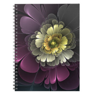 Abstrakte moderne Purpur Khaki Grau Fraktal-Blume Notizblock
