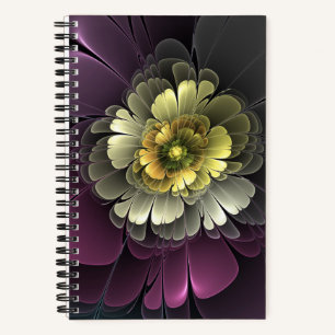 Abstrakte moderne Purpur-Khaki-Grau-Fraktal-Blume Notizblock