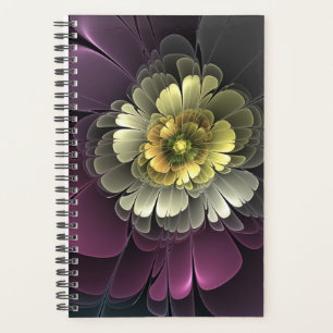 Abstrakte moderne Purpur-Khaki-Grau-Fraktal-Blume Planer