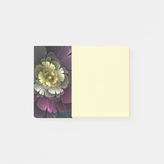 Abstrakte moderne Purpur-Khaki-Grau-Fraktal-Blume Post-it Klebezettel (Vorderseite)