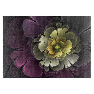 Abstrakte moderne Purpur-Khaki-Grau-Fraktal-Blume Schneidebrett
