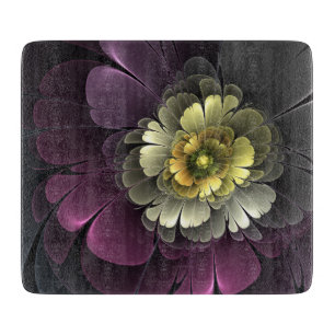 Abstrakte moderne Purpur-Khaki-Grau-Fraktal-Blume Schneidebrett