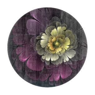 Abstrakte moderne Purpur-Khaki-Grau-Fraktal-Blume Schneidebrett