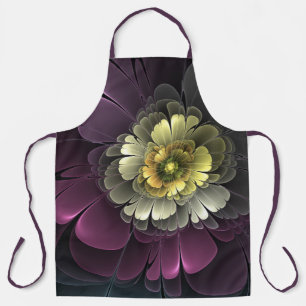 Abstrakte moderne Purpur-Khaki-Grau-Fraktal-Blume Schürze