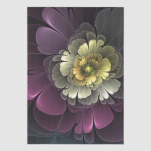Abstrakte moderne Purpur-Khaki-Grau-Fraktal-Blume Seidenpapier