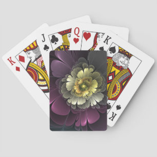 Abstrakte moderne Purpur-Khaki-Grau-Fraktal-Blume Spielkarten