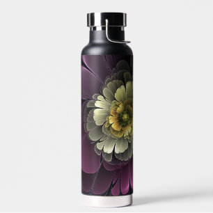 Abstrakte moderne Purpur-Khaki-Grau-Fraktal-Blume Trinkflasche