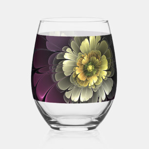 Abstrakte moderne Purpur-Khaki-Grau-Fraktal-Blume Weinglas Ohne Stiel